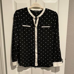 Tahari black & white polka dot blouse